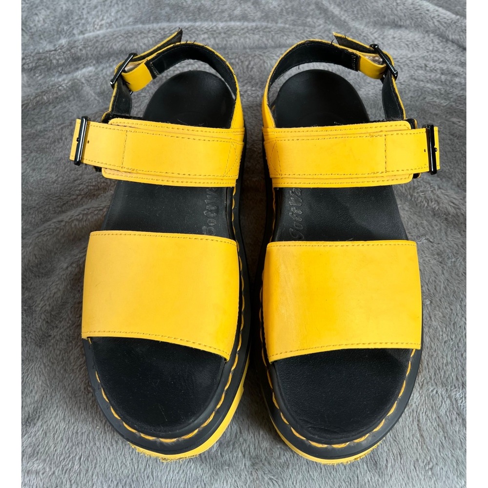 Dr Martens Voss Sandals Womens 7/38 Yellow Leather Strap Chunky Platform Grunge